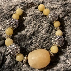 Yellow Calcite Bracelet w/ Silver tone Rhinestones